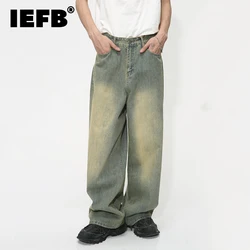 IEFB Vintage Gradient Baggy Jean Trousers Trend Men's Fashion Distressed Y2k Style Personality Wide Leg Casual Denim Pant 9C1149