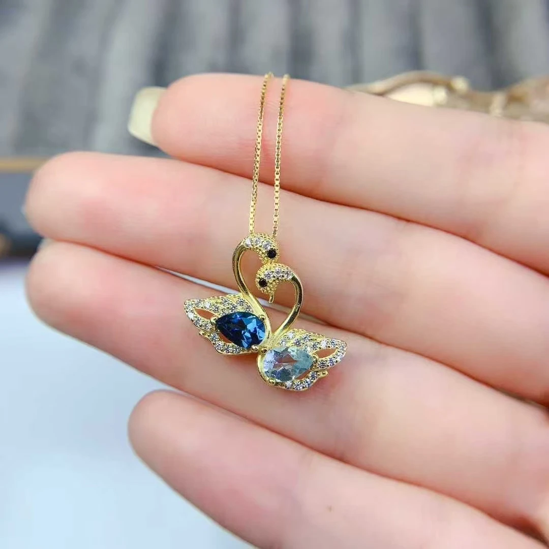 925 Silver Swan Pendant Natural Topaz Pendant for Women 4mm*6mm VVS Grade Genuine Topaz Necklace with 18K Gold Plating