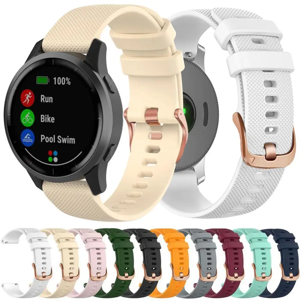 

Silicone Sport Watch Band For Garmin Vivoactive 5 Venu Forerunner 165 xDfind Rose Gold Buckle 18mm