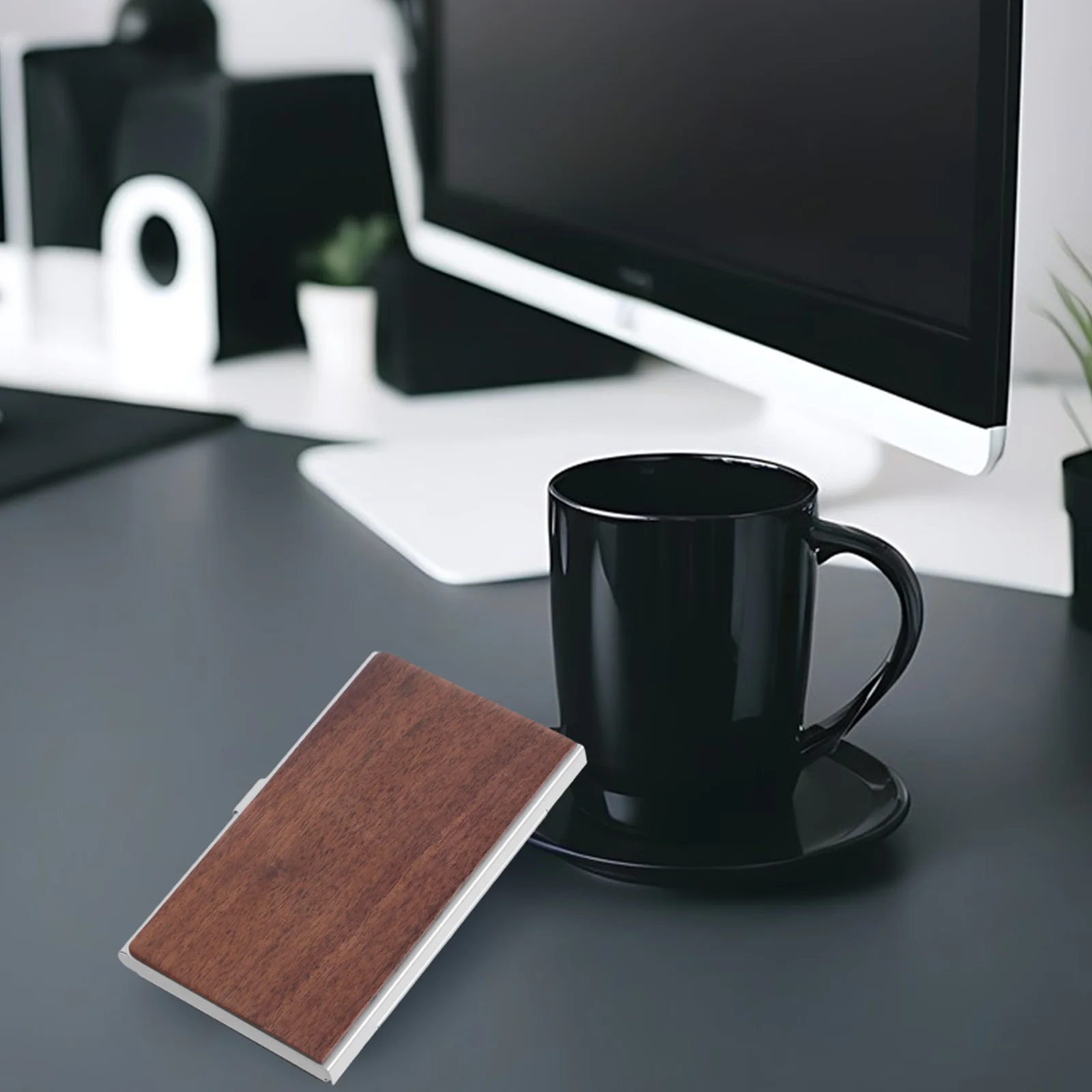 

Wood Grain Business Card Box Holder Case for Compact Organizer Wallet