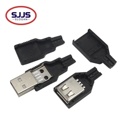 【10-5PCS】Type A Male Female USB 4 Pin Plug Socket Soldering Connector Adapter Black Plastic Cover Type-A DIY Kits