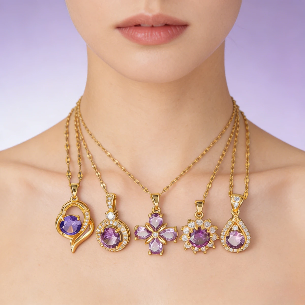 

5 items New 18K gold-plated women's necklace chains with diamonds does not fade women's gifts jewelry