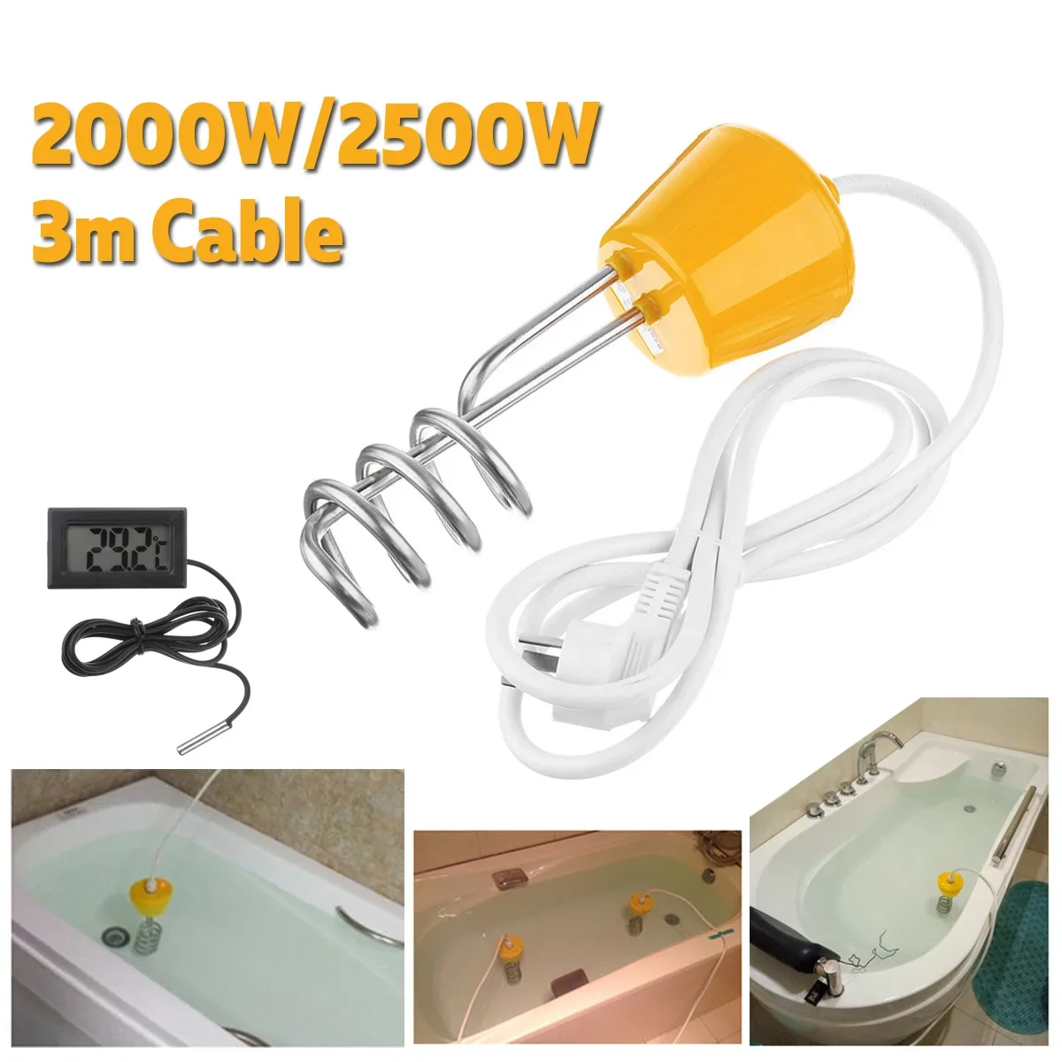 

2000W/2500W Portable Suspension Electric Water Heater Element Boiler for Inflatable Pool Tub Travel Camping Travel