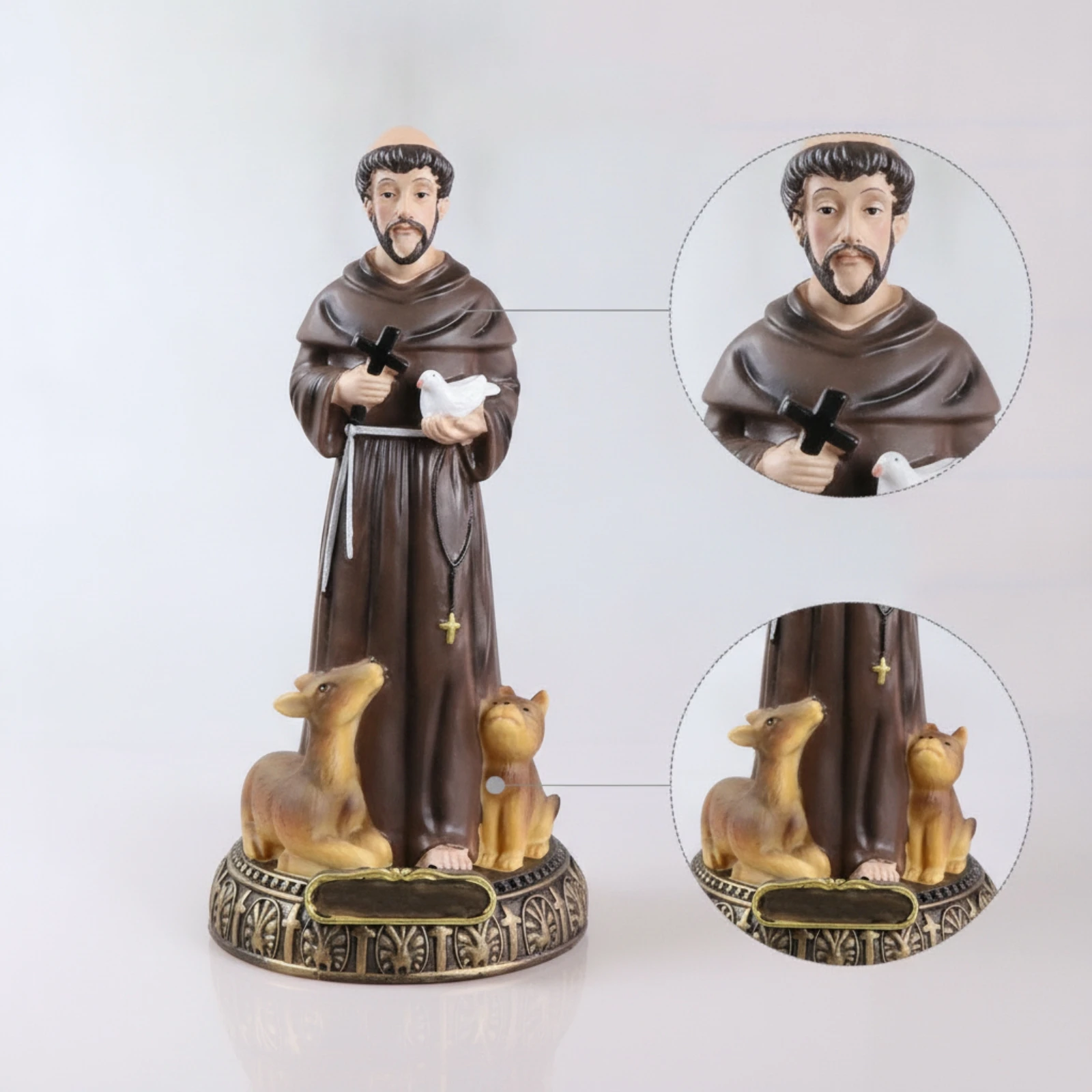 Saint Francis Sculpture with Animals Catholic Saint Francis Statue Monk Figurine with Animals Painted Decor Lightweight