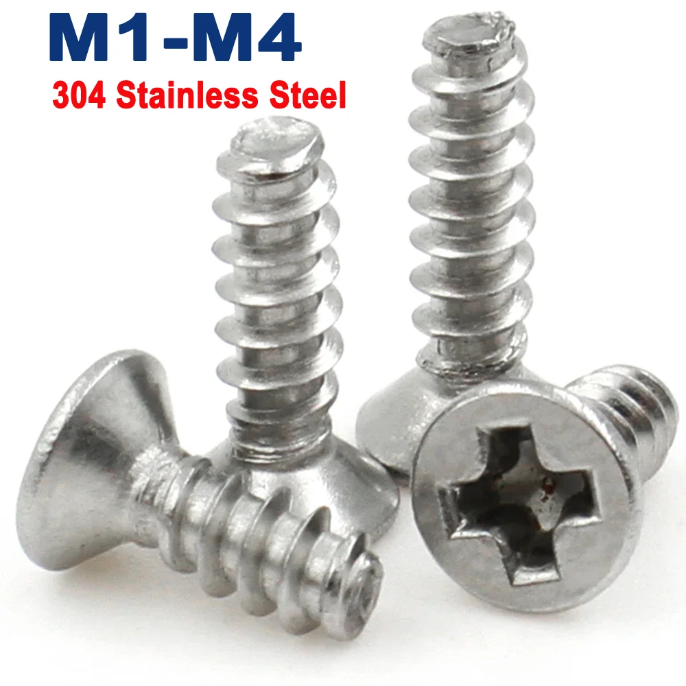 

M1 M1.2 M1.4 M1.7 M2 M2.2 M2.5 M3 M4 304 Stainless Steel Phillips Cross Recessed Countersunk Head Flat Tail Self-tapping Screw