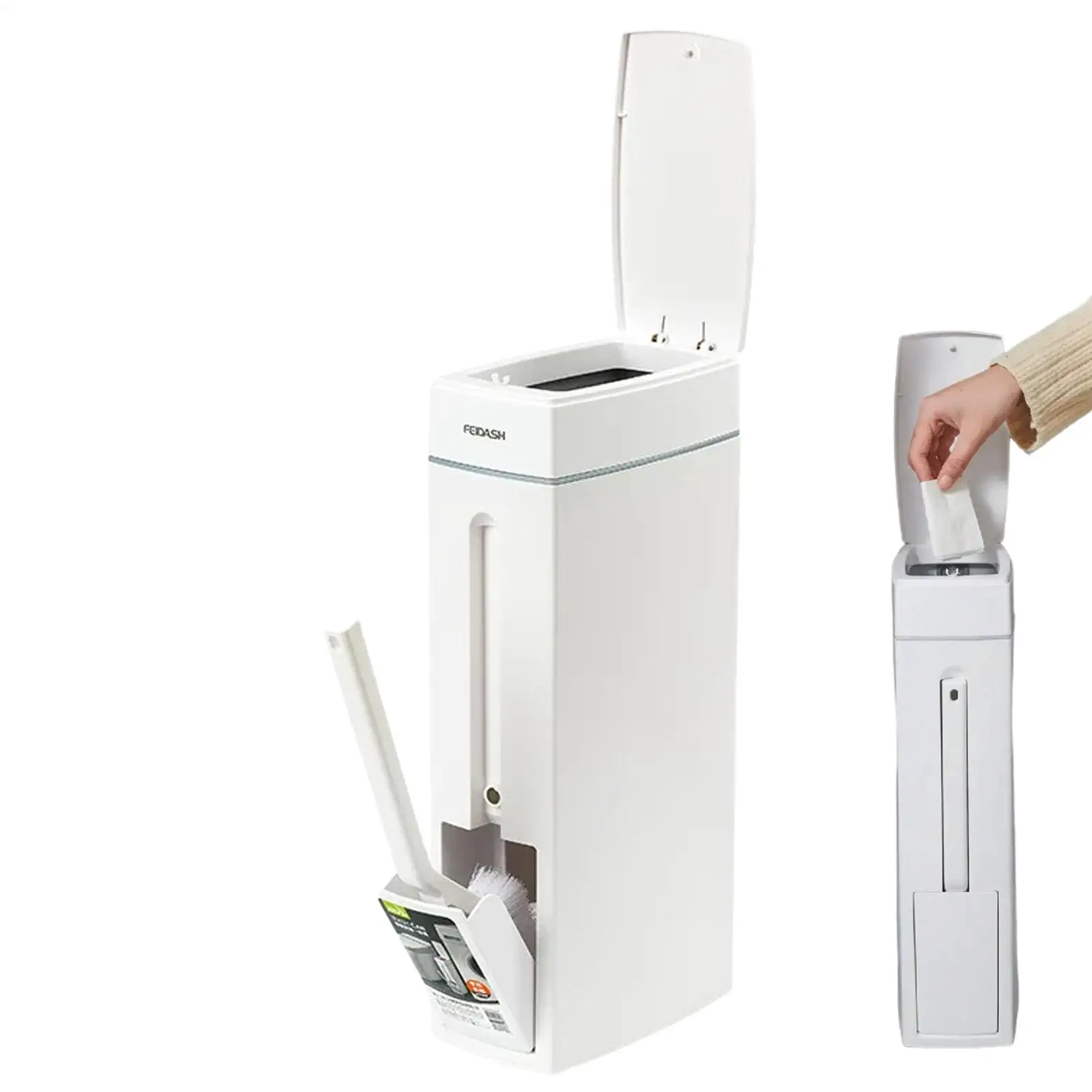 Space Saving Trash Can For Bathroom Crevice Press Trash Can With Toilet Brush Narrow Garbage Can Litter Bin Garbage Container