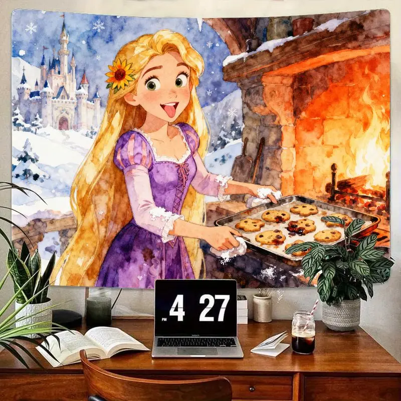 

1 шт., гобелен принцессы Диснея Рапунцель для выпечки печенья, камин, зимний замок, милый настенный рисунок, уютный декор для комнаты, подарок для девочек и детей