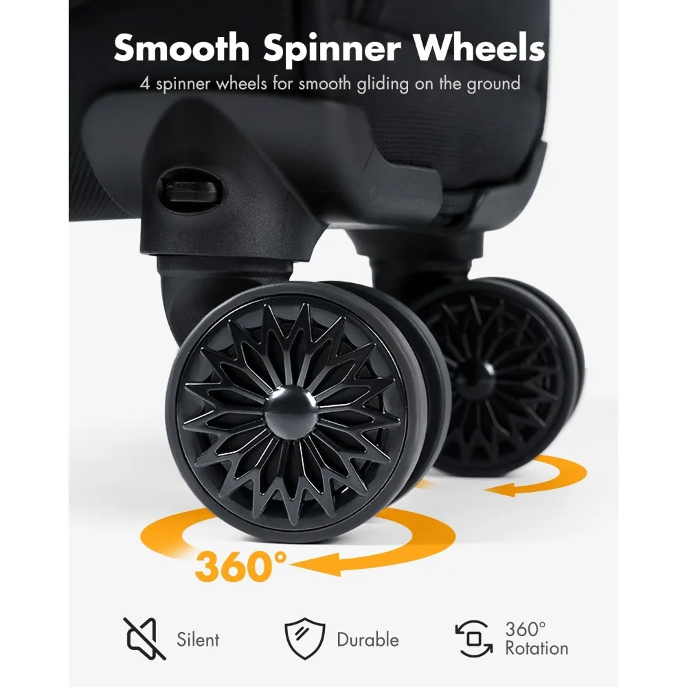 Lekebobor Underseat Carry On Luggage with Spinner Wheels,16 Inch Softside Suitcase with Detachable Sleeve, Lightweight Travel Lu