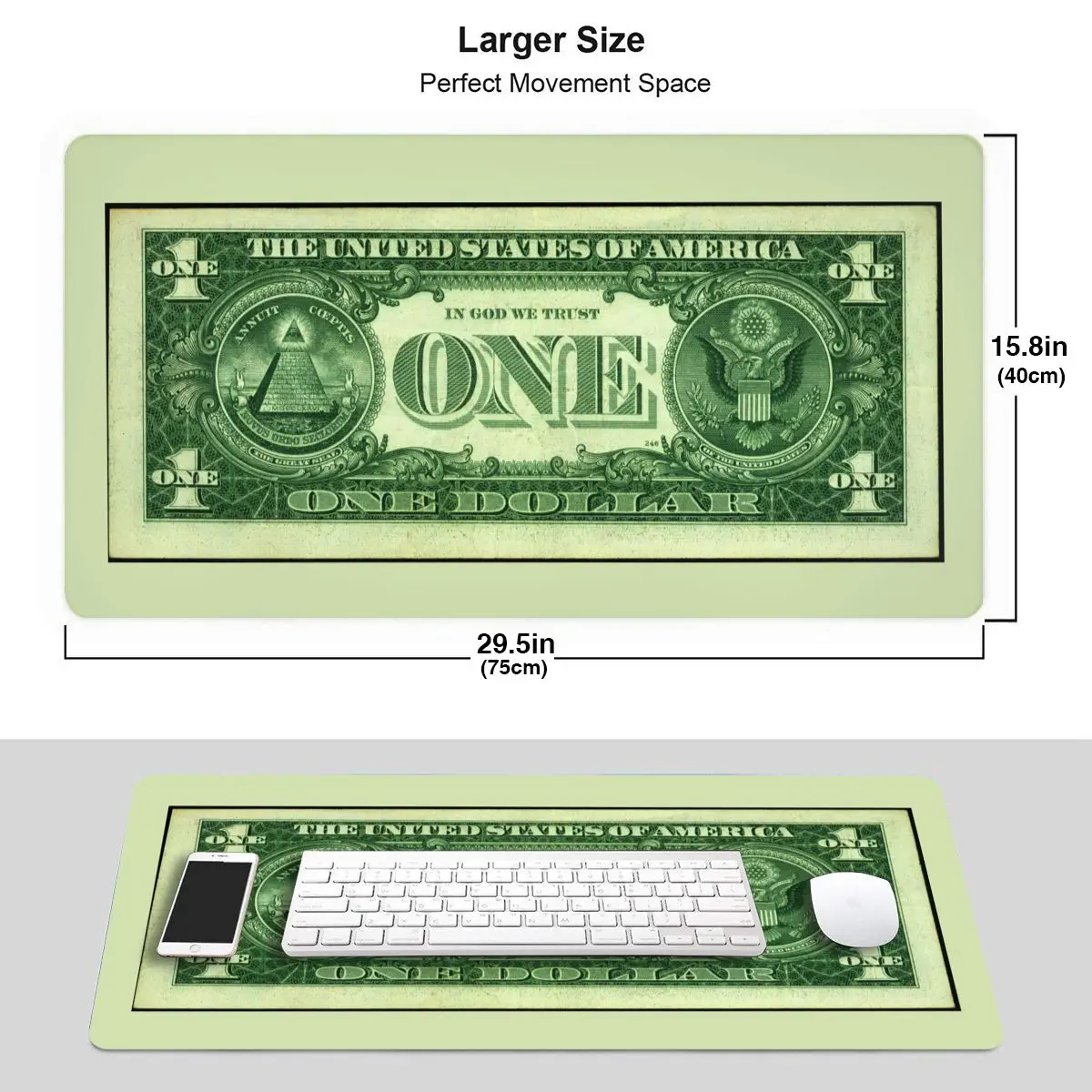 Vintage Dollars Banknotes Game Mouse Pad Keyboard Desk Mat XXL Non-Slip Rubber Mousepad for Computer