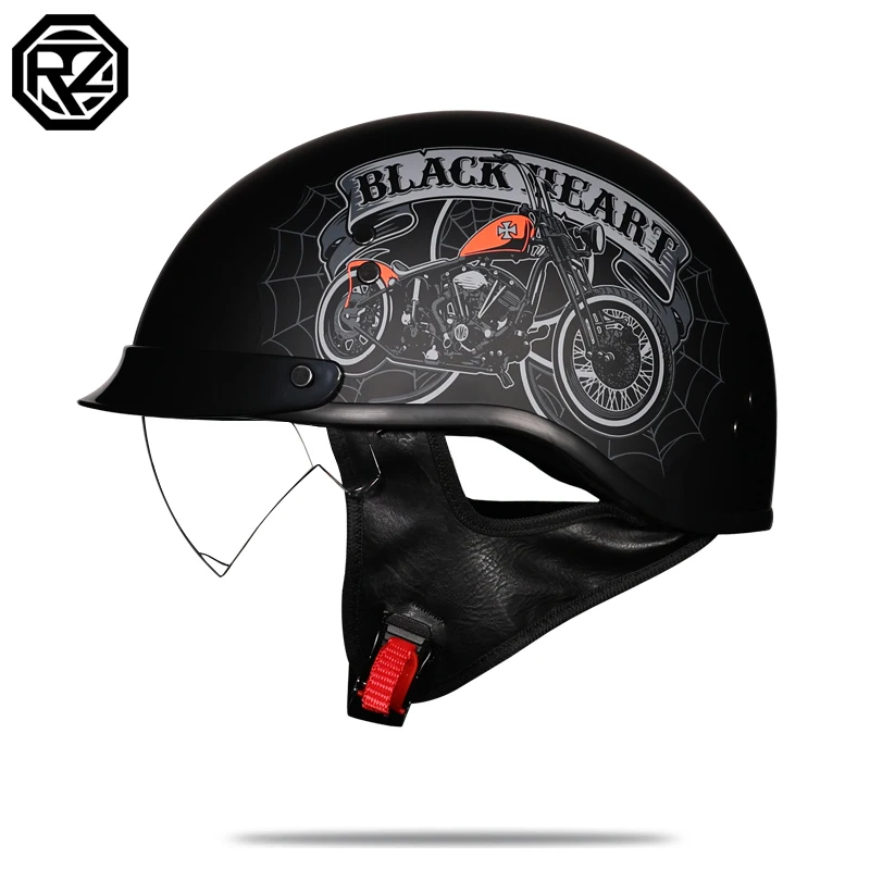 ORZ Retro Cruising Motorcycle Helmet Summer 2/1 Open Half Helmet Built in Lens DOT Approved