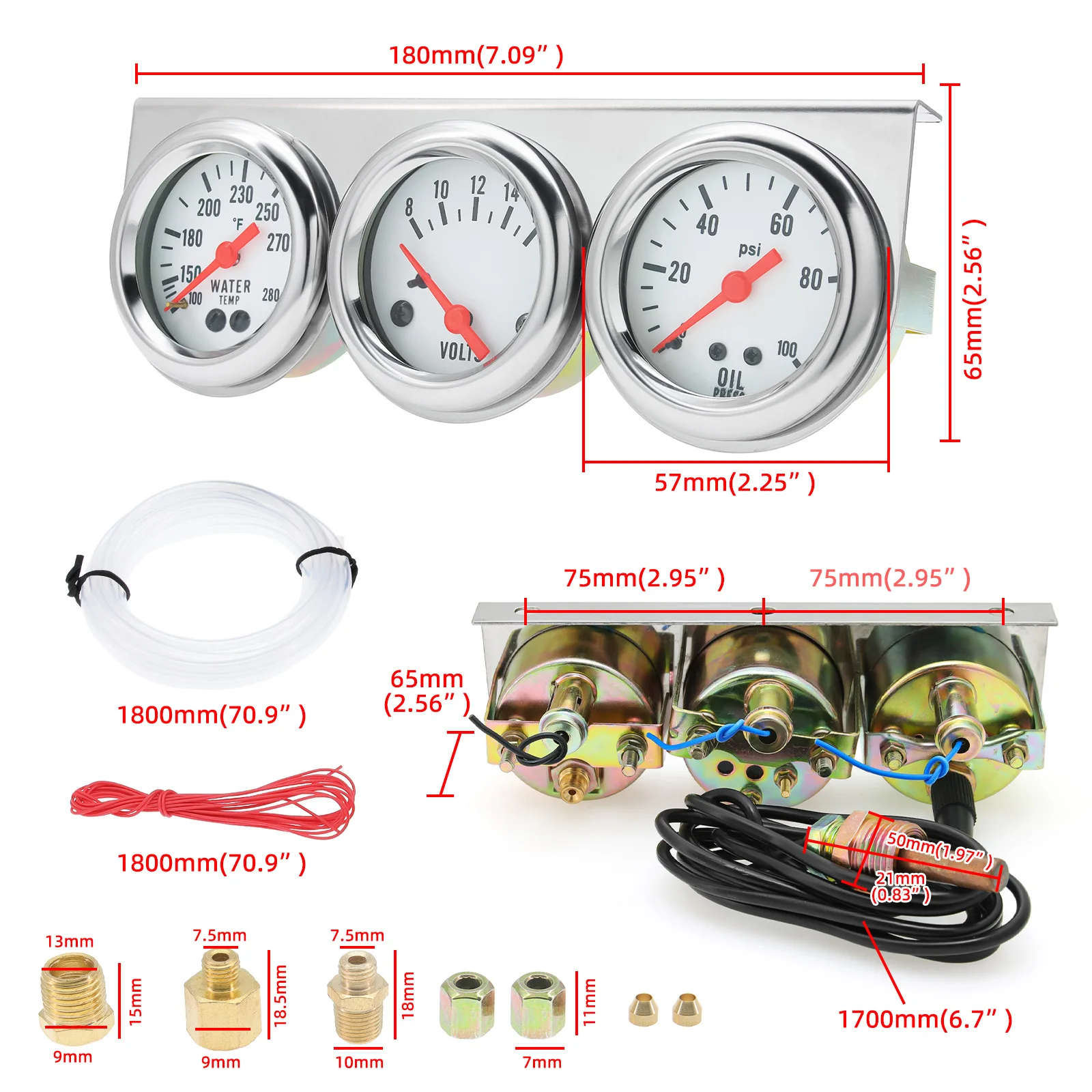 Auto Mechanical Oil Pressure (0-100 PSI) / Water Temperature(100-280 F)/VOLT (8~16) Chrome 2