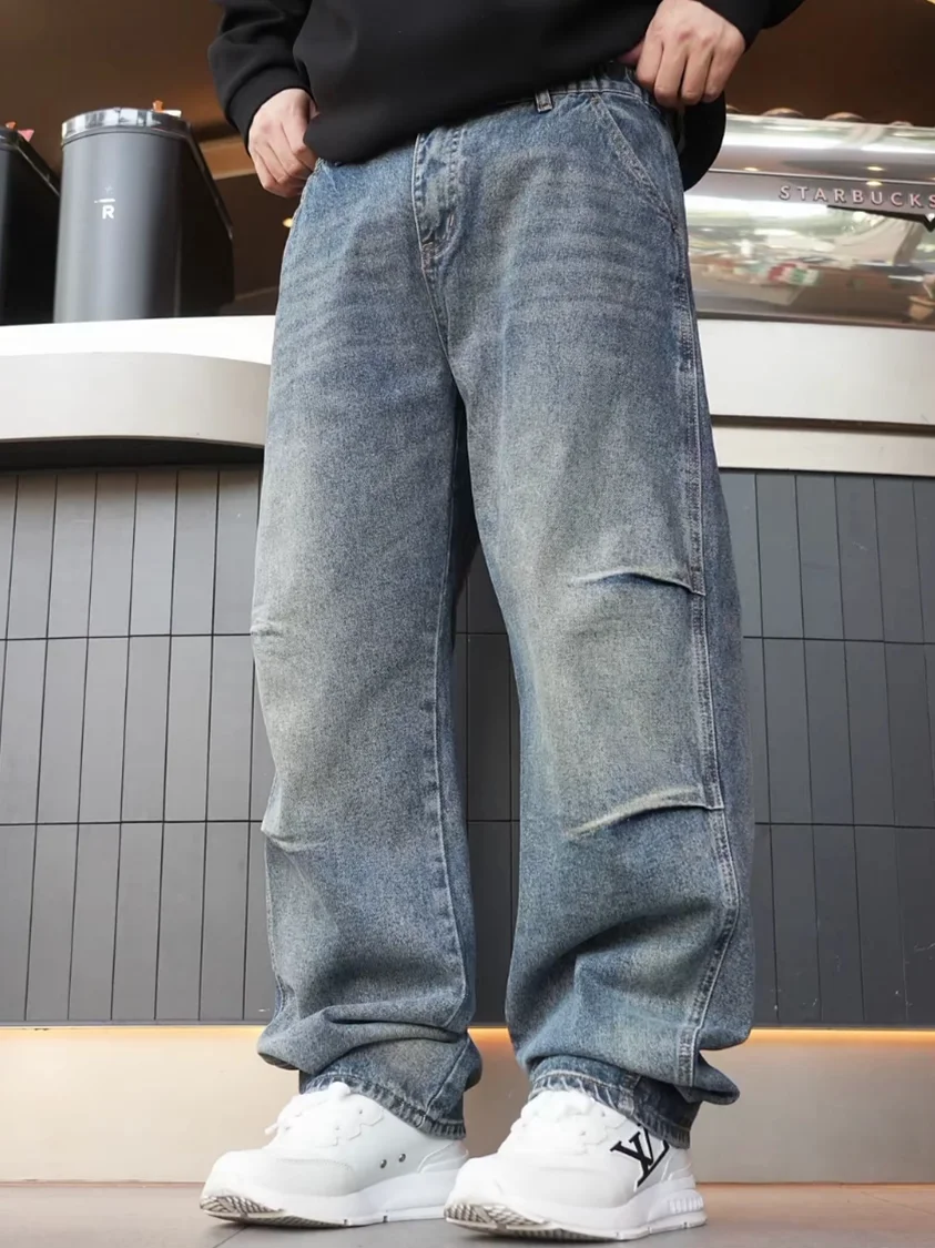 

Джинсы Waed Denim мужские, в американском стиле, плотные, повседневные, широкие, с эффектом 3D-кройки, осенне-зимняя новинка
