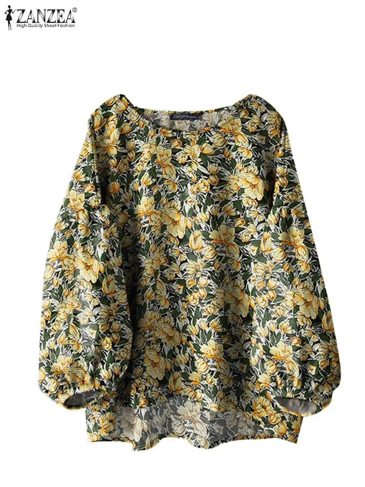 Zanzea Herbst Bohemian Vintage Langarmhemd Blusas Frauen gedruckt Bluse Frau Blumen Tops Mode lässig o Hals lose Hemd