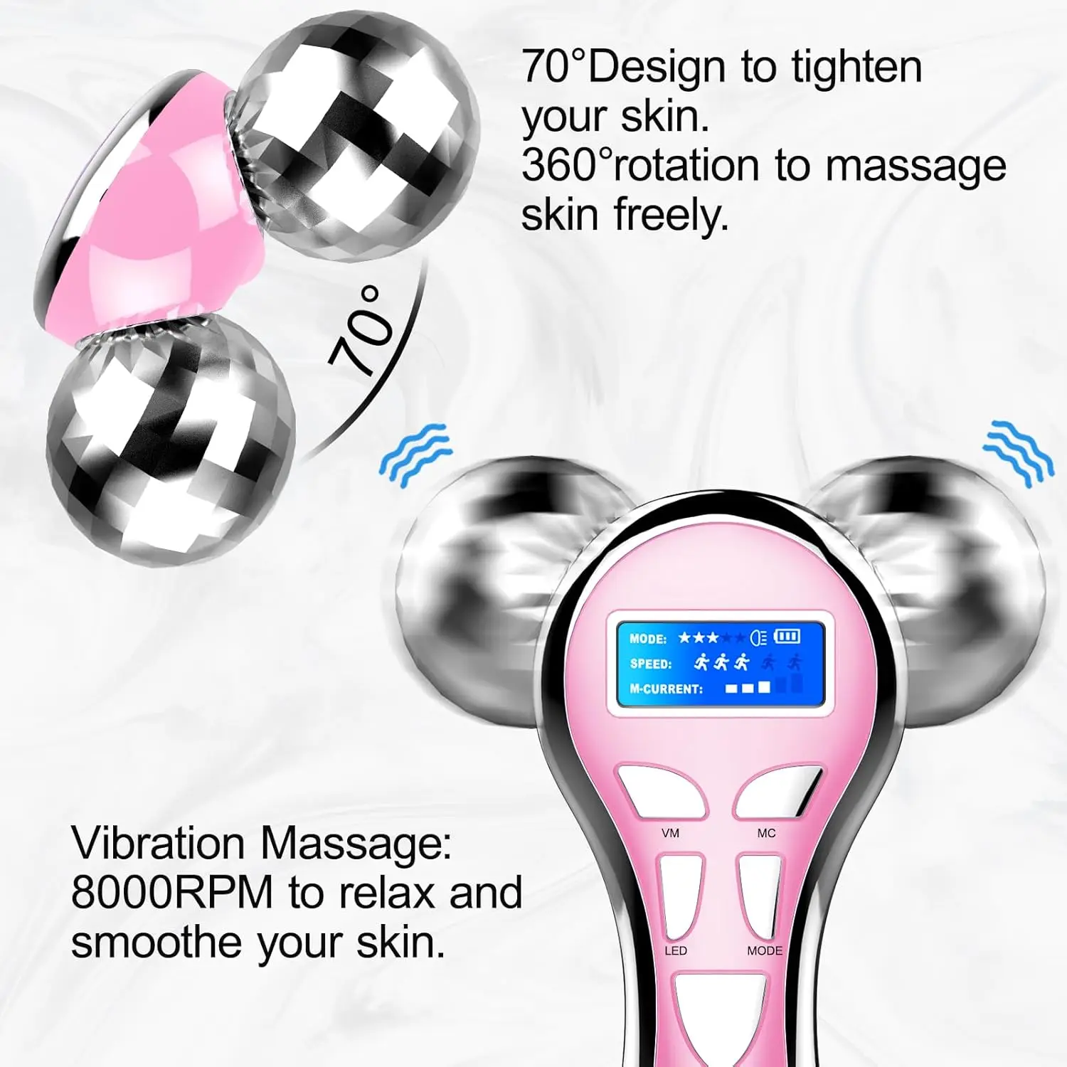 4D elektrische Face Lift Roller met vibratie, microstroom gezichtsapparaat, oplaadbare huidverzorging gezichtsmassager voor anti-veroudering