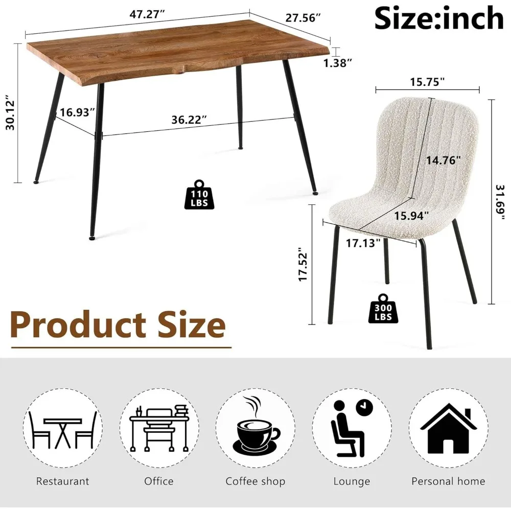 Conjunto de mesa de jantar para 4, conjunto de mesa de cozinha moderna e cadeiras, mesa de jantar retangular de 47" com 4 cadeiras de jantar de meados do século