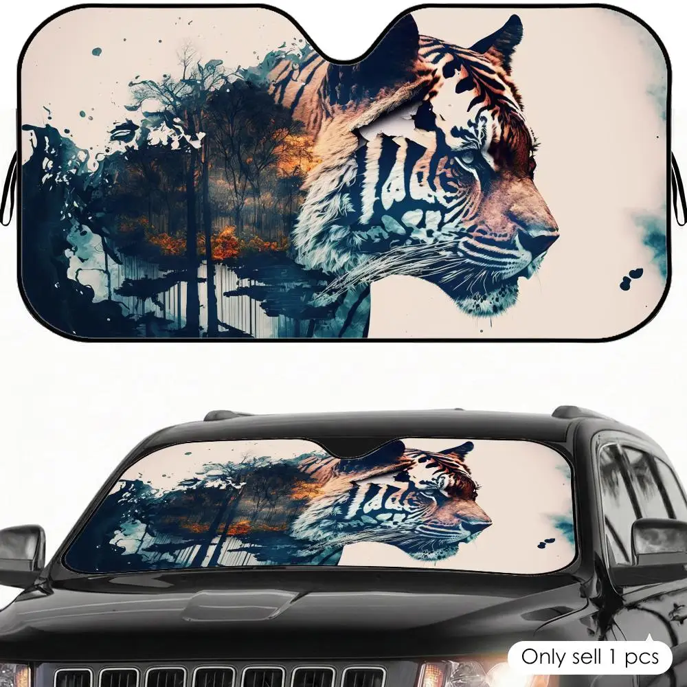 

Triped Bengal Tiger Sun Visor Car Windshield Sunshade UV Protection Reflective Foldable Heat Insulation Cover