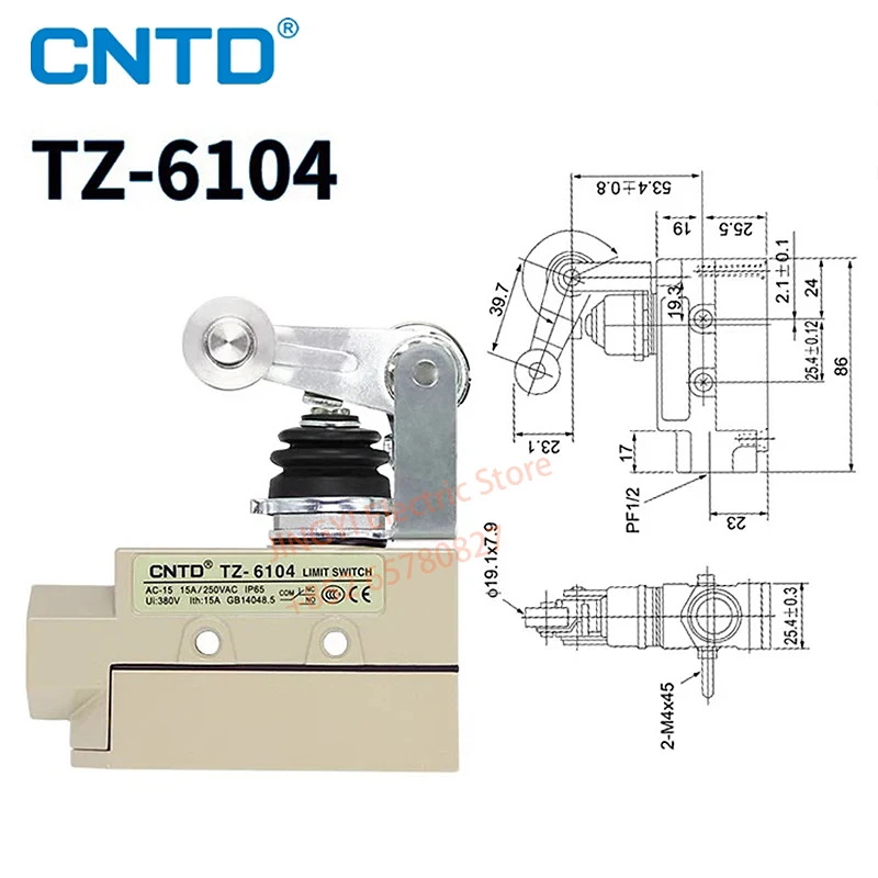 

CNTD TZ-6104 TZ Sealed Limit switch NO NC 380V metal roller head travel switch IP65 waterproof 15A 250V 380V Water resistant oil