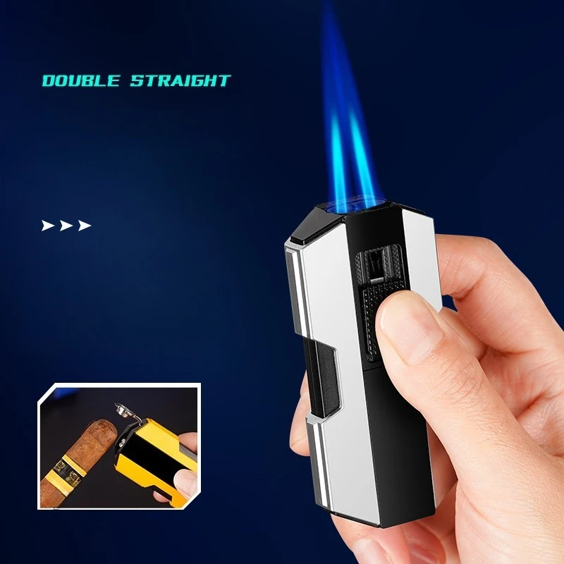 

Butane Gas Lighter Mech Shaped Dual Straight Jet with Cigar Cutter Inflatable High Firepower Cigarette Lighters Ignition Tool