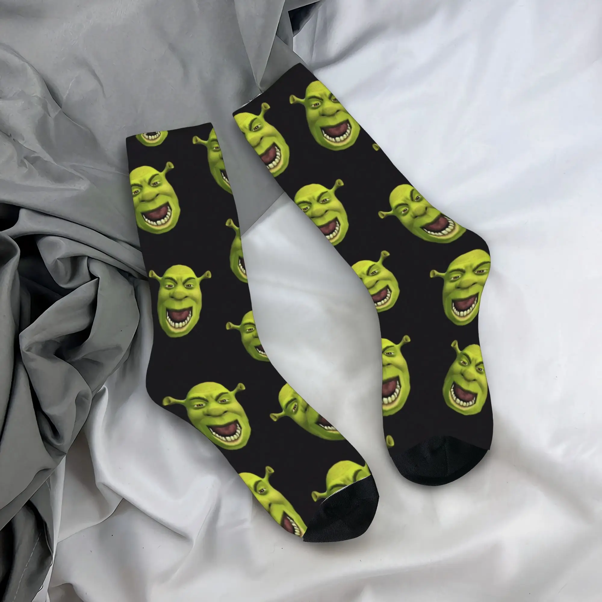 Funny Shreks Face Meme Socks Men's Women's Polyester Fashion  Socks Novelty Spring Summer Autumn Winter Middle Tube Socks Gift