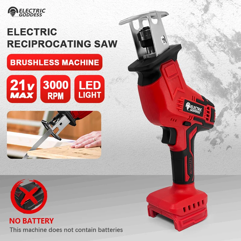 Electric goddess brushless Cordless Reciprocating Saw Handsaw Saber Multifunction Saw for Metal Wood Pipe Cutting with 4 Blades