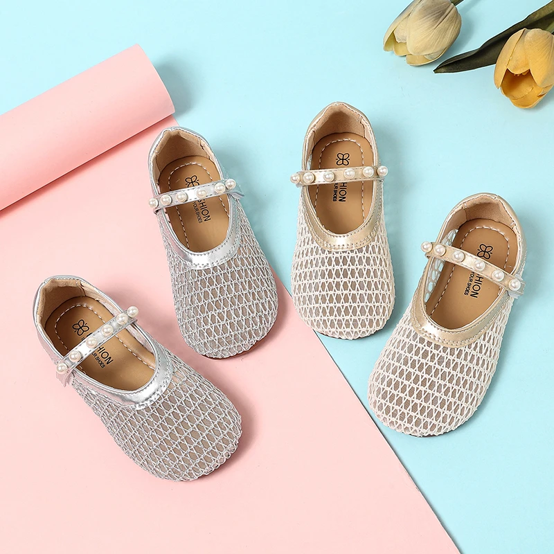 

Kids'Casual Shoes Sneakers Mesh Summer Shoes For Girls Hook and Loop Anti-slip Soft Bottom Silver White Shoes Size 26-34