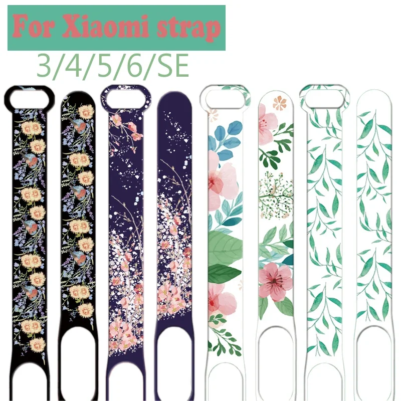 Correa de silicona para reloj Mi band 3, 4, 5 y 6, pulsera para la serie de flores, repuesto