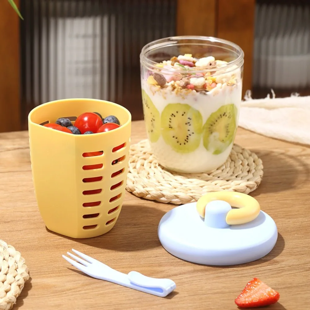 

Portable Breakfast Salad Cup with Fork Sealed Fruit Preservation Cup Leak Proof Multi-purpose Double Layer Drainage Cup Office