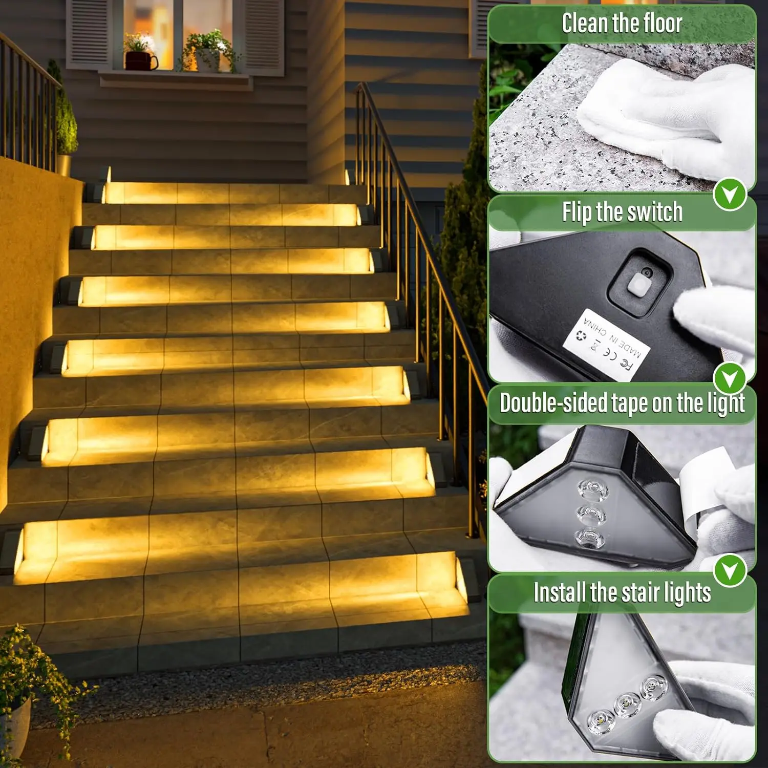 2Pack LED Solar Step Lamp Path Stair Outdoor Garden Lights Waterproof Balcony Light Decoration for Patio Stair Fence Light