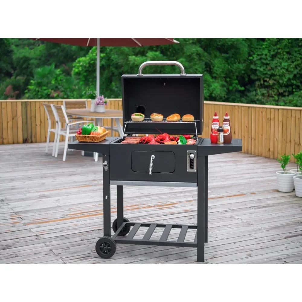 24 Inch Charcoal Grill BBQ Outdoor Picnic, Patio Backyard Cooking, with Cover, Black