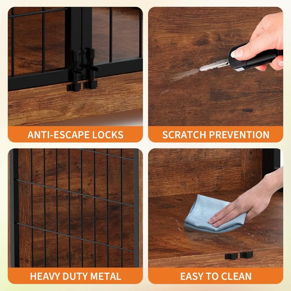 Мебель для ящика для собак 31,7 дюйма с 360° °   Вращающаяся кормушка, сверхмощная деревянная будка для собак, мебель для дома с 2-мя дверцами, защита от жевания, антиэ