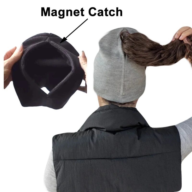 New Solid Color Opening Magnetic Suction Cap Ponytail Knitted Beanie Hat Automatic Magnetic Catch Sports Beanie Caps Skullies