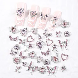 12Pcs Star Nail Charms Crystal Heart Butterfly Assorted Gems Silver Rhinestones Pearls For Nails Y2K Nail Jewels For Nail Art