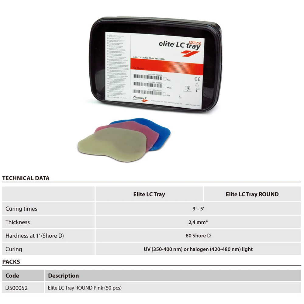 Zhermack Elite LC Tray Dental Light Curing Custom Base Plate Material Laboratory Individual Modeling Composite Resin Products