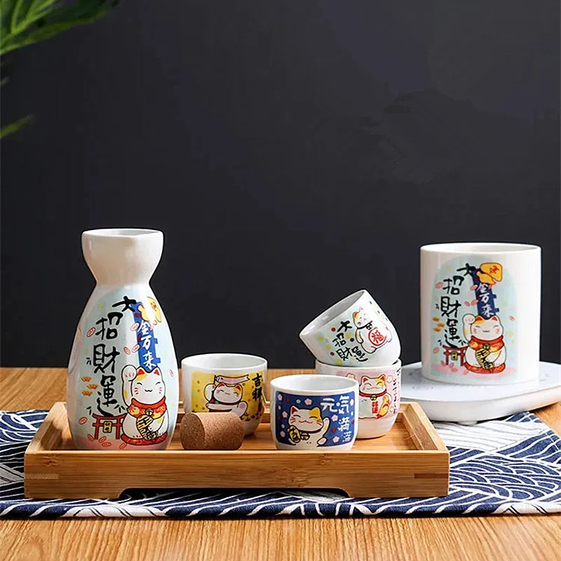 Ceramic Japanese Sake Set, Traditional Sake Cup,Hand Painted Design, Porcelain Pottery, Ceramic Cups Crafts, Wine Glasses, Gifts