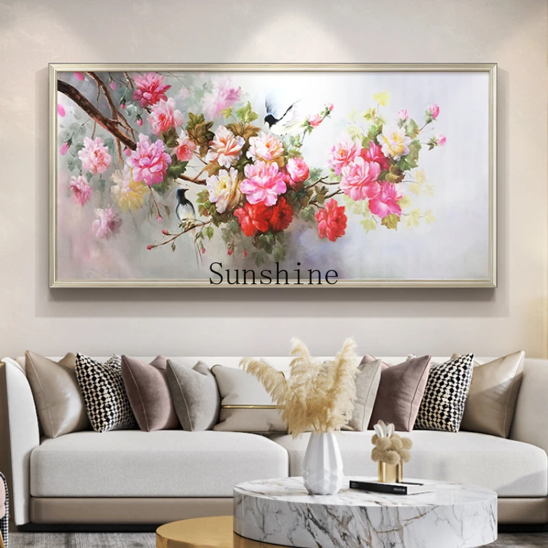 Flowers bloom rich modern simple pure hand-painted flower oil painting high-end art decorative painting