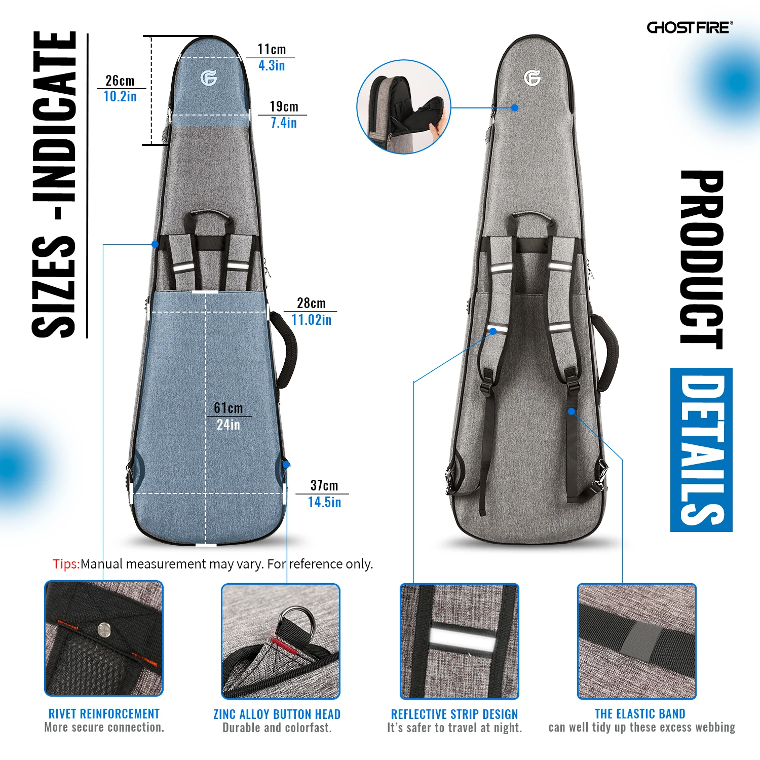 GHOSTFIRE high-end Electric Bass Gig Bag Super thick fit Precision/Jazz, An Expansion Package Is Attached