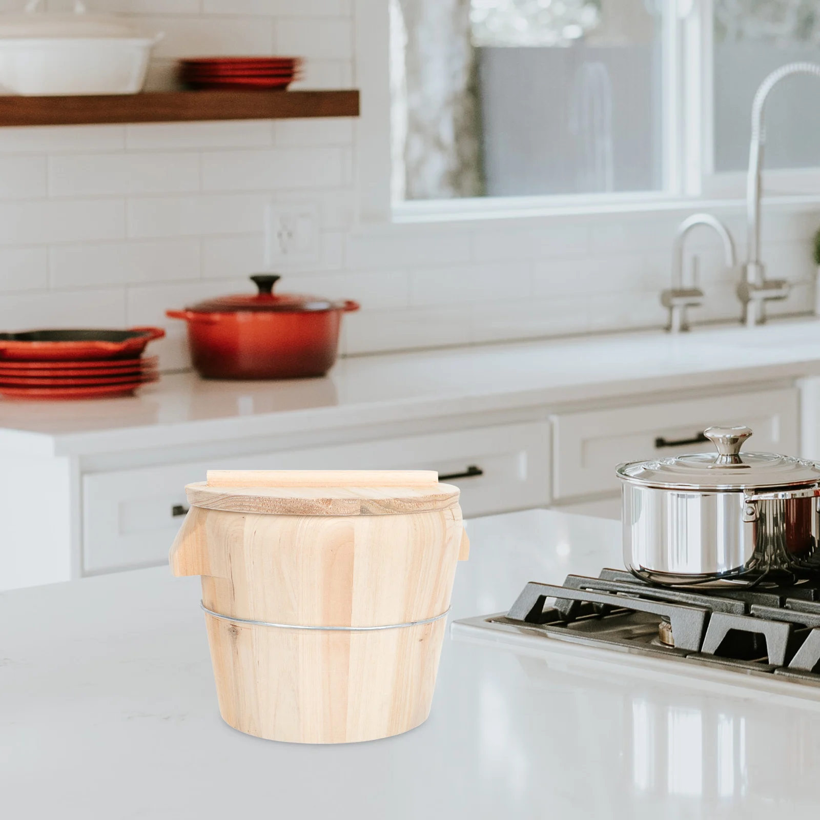 

Premium Wooden Rice Steamer Bucket Household Steaming Container Detachable Bottom Smooth Storage Jar for Kitchen Home