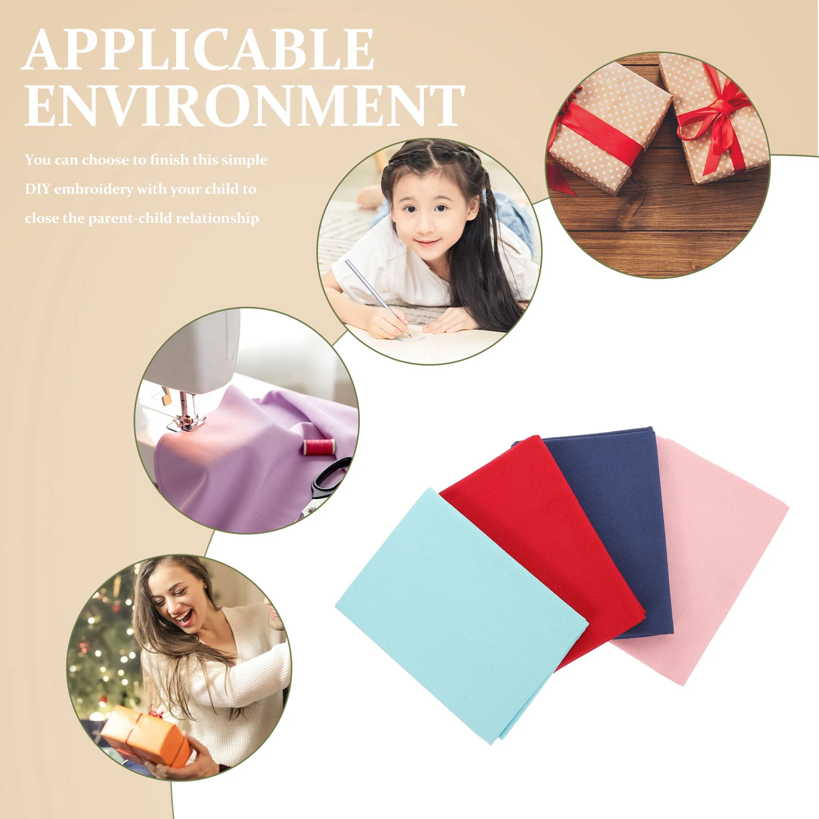 

4Pcs Linen Embroidery Fabric Solid Color Cross Stitch Cloth DIY Needlework Sewing Craft Accessories Embroidery Fabric