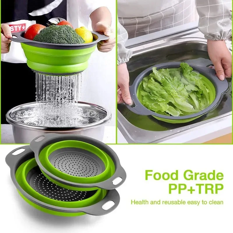 

Silicone Folding Drain Basket Fruit Vegetable Washing Basket Foldable Strainer Colander Collapsible Drainer Kitchen Storage Tool