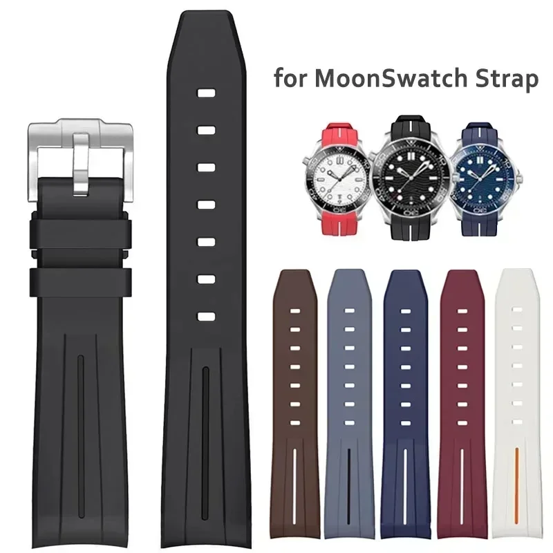 Correa de silicona de 20mm para Omega X Swatch Joint MoonSwatch pulsera de goma con extremo curvado para hombres y mujeres correa de reloj deportivo de buceo impermeable