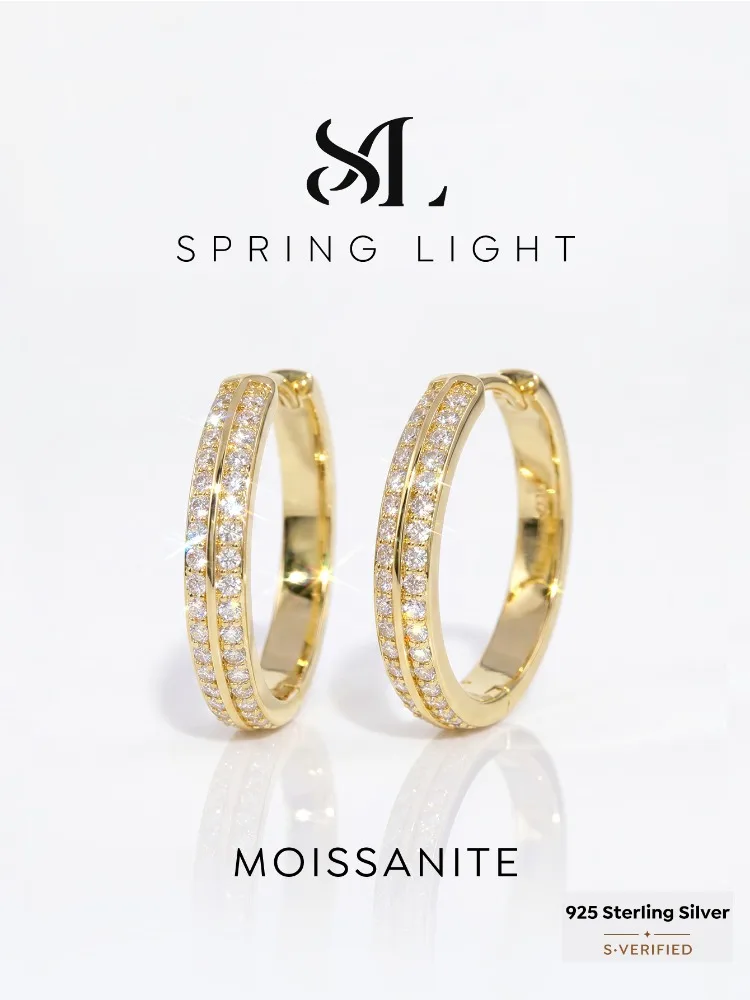 Real Double Moissan Diamond Round Sparkling Hoop Earrings Suitable for Women's Daily Wear 925 Silver High Quality Fine Jewelry