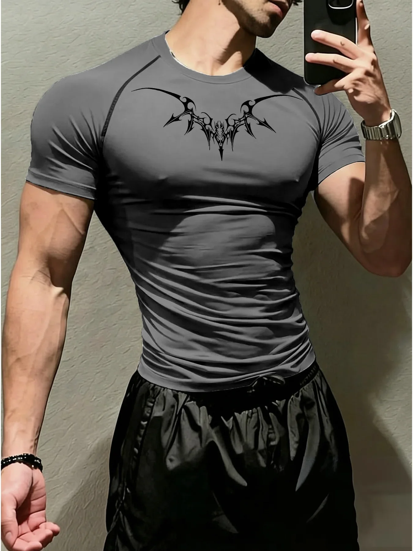 New Men's and Women's Fitness Clothes, New Fashionable Gothic Pattern Print, High Elasticity Muscle Fitness Shaping Design