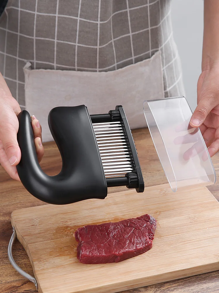 48-Pin Meat Tenderizer, Stainless Steel Steak Piercing Tool, Household Knocking Hammer to Boost Food Flavor