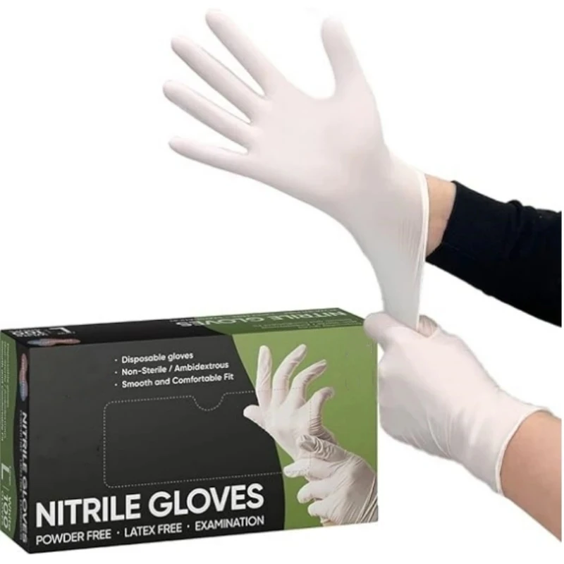 Guantes desechables de nitrilo blanco, guantes de limpieza del hogar de calidad alimentaria de 4mil, guantes de cocina sin polvo para cocinar alimentos, preatuaje