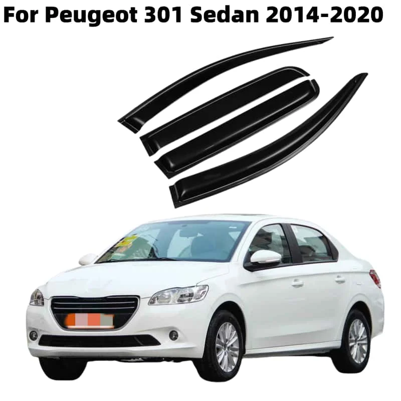 For Peugeot 301 Sedan 2014-2020 Window Visors Rain Guard Side Vent Deflector Weathershield Moulding Trim Cars Accessories