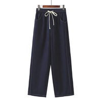 2025 Summer Plus Size Women Thin Wide Leg Jeans Drawstring Elastic Waist Denim Straight Long Pants 100kg 805