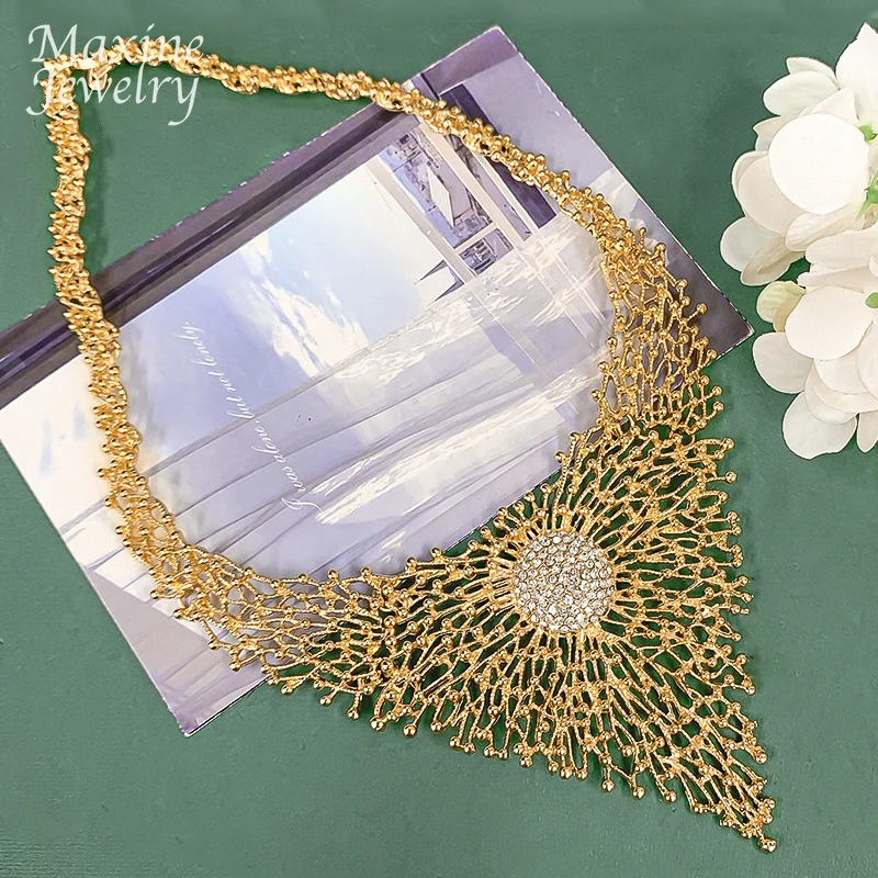 Ice Flower Pattern Luxury 18K Gold Plated Jewelry Set for Women Golden Necklace Earring Bracelet Ring Party Dubai Wedding Gifts