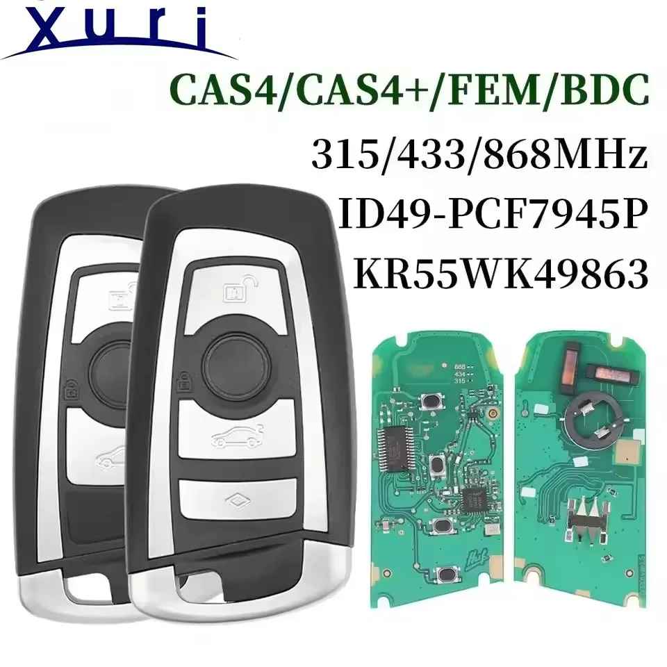Умный ключ-пульт Xuri 315/433/868 МГц для BMW 3, 5, 7 серий 2009-2016, система CAS4 F, брелок KR55WK49863, чип PCF7945
