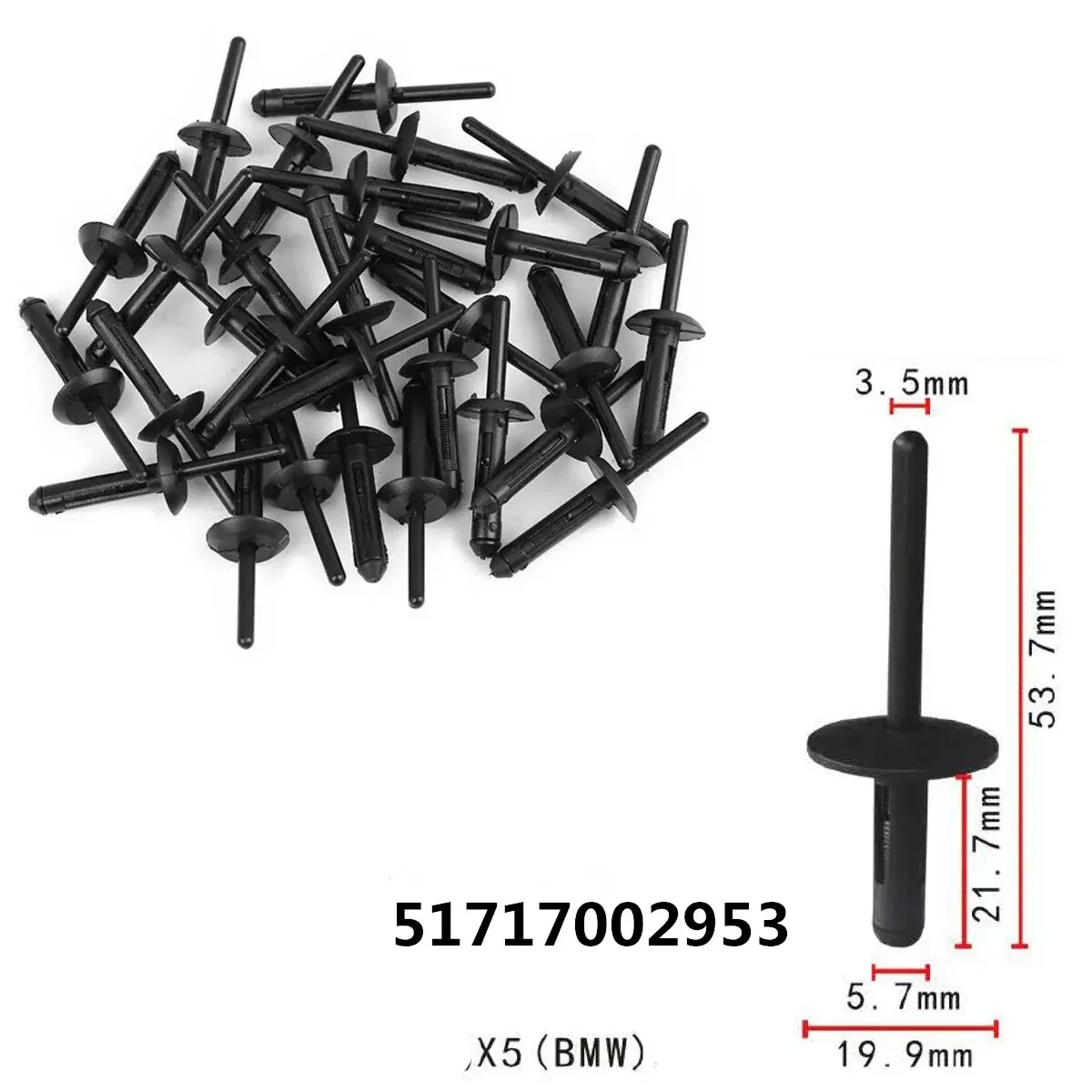 100Pcs Bumper Fender 6mm Hole Plastic Rivets Fasteners 51717002953 51777171004   Auto Inside Decorative Retaining Clip