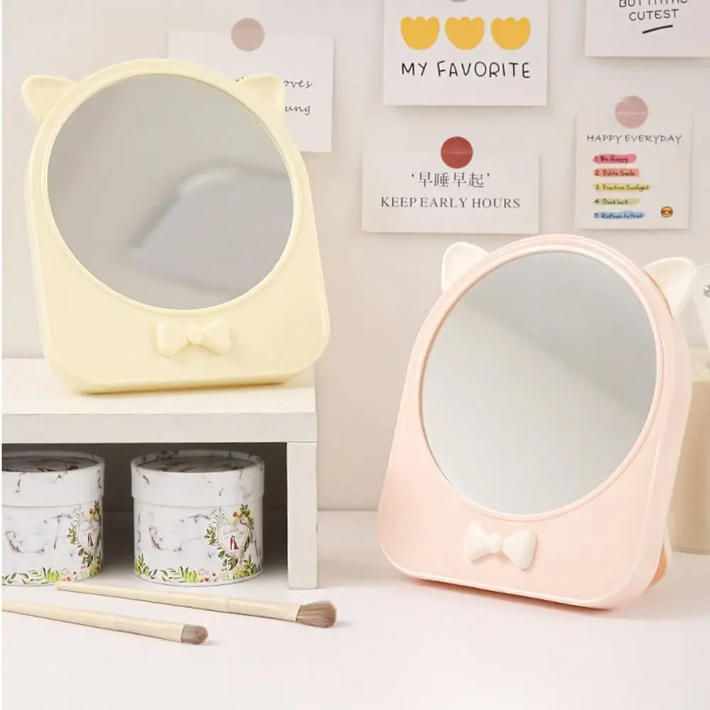 With Cosmetics Storage Box Makeup Mirror High Definition Waterproof Makeup Case Mirror Cat Ear Dustproof Dressing Mirror